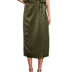 x Elizabeth Damrich Annie Draped Satin Tie Waist Midi Wrap Skirt size 0